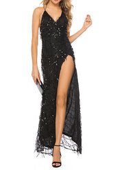 Vestido de noche de fiesta con abertura alta y espalda descubierta